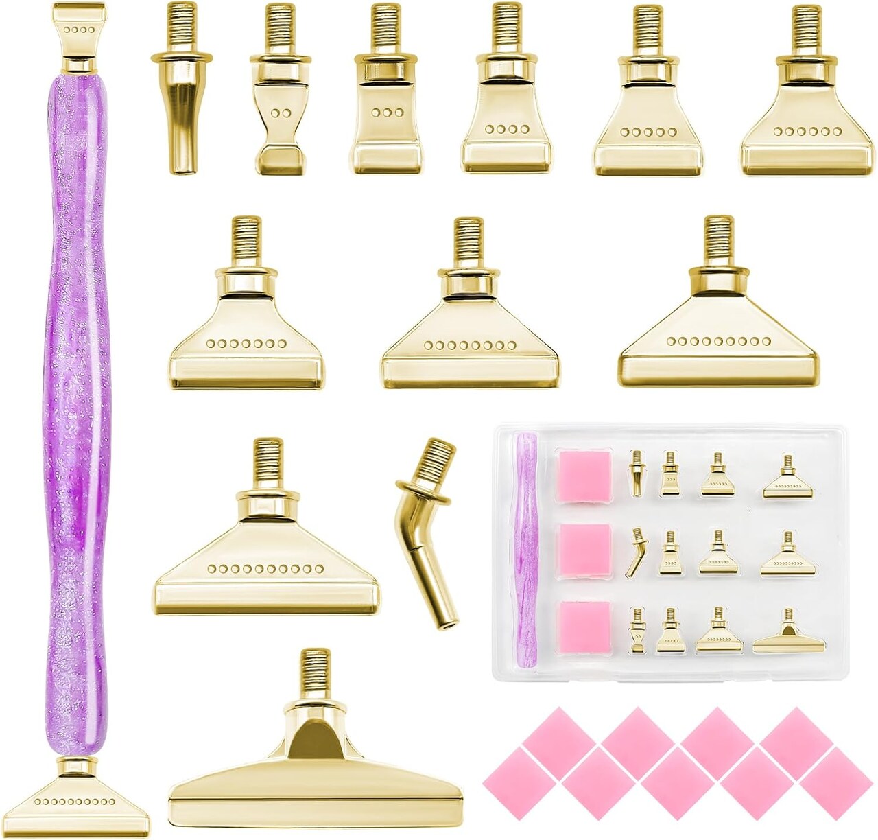 22PCS DIY Diamond Art Pen Set – Purple Pen with 12 Tips & 9 Dotting Clay Tools